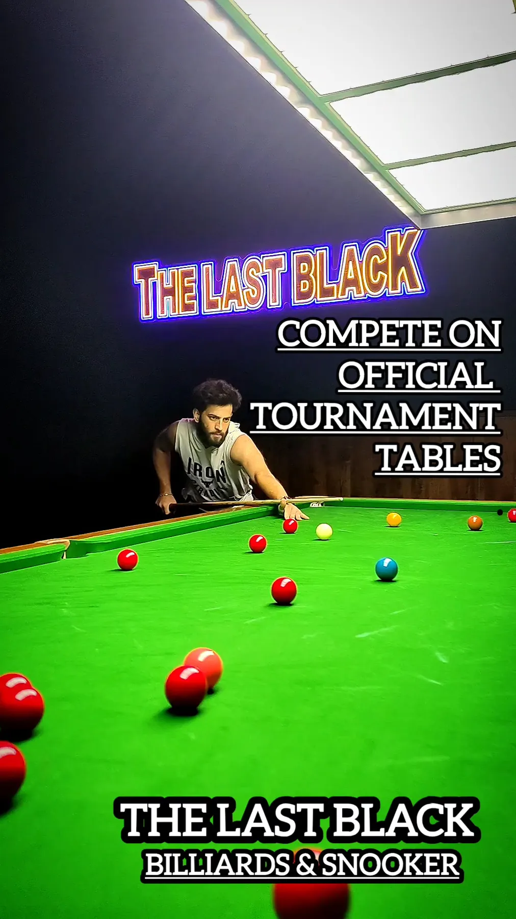 Player lining up a shot on a tournament pool table